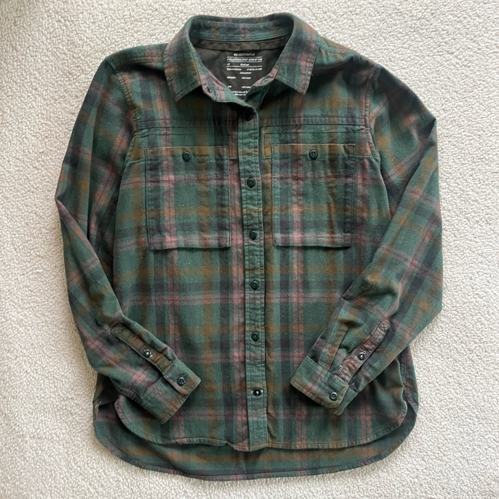 REI Cooperative Green and Pink Plaid gorpcore grunge cottage Button Down Shirt M